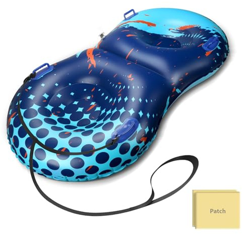 UOLUUK Snow Tube with Towable Tow Rope, 2 Person Heavy Duty Inflatable Sled Premium Abrasion-Resistant Thickened Bottom Sledding Tubes for Winter Outdoors Double Patch Kit Included