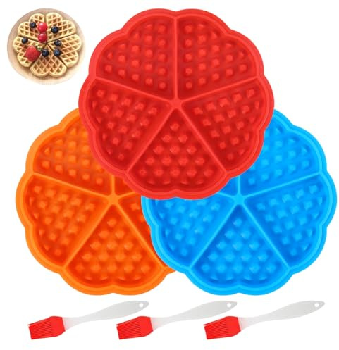 behone 3 pezzo stampi in silicone per waffle,Mini formina a cuore di muffin,Formina per waffle da forno,Adatto per preparare waffle,dolci e muffin
