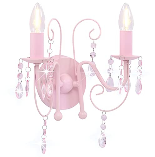 Genérico Lámpara de Pared con Cuentas Rosa con 2 Bombillas E14,Casa y jardín,Iluminación,Lámparas-281592