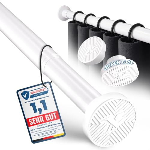Gardinenstange ohne bohren [weiß, 90-160cm] – Ø 25mm - Teleskopstange zum Klemmen – Duschvorhangstange ohne bohren – Vorhangstange, Duschstange, Klemmstange für Gardinen, Kleiderstange, Katzennetz