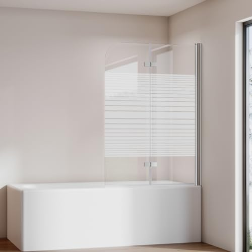 Cozynest Duschwand für Badewanne 100x140cm Badewannenfaltwand 2-teilig | Gestreift Duschtrennwand mit 6mm ESG Sicherheitsglas,platzsparend,Heb-/Senk-Funktion,Rahmenlos