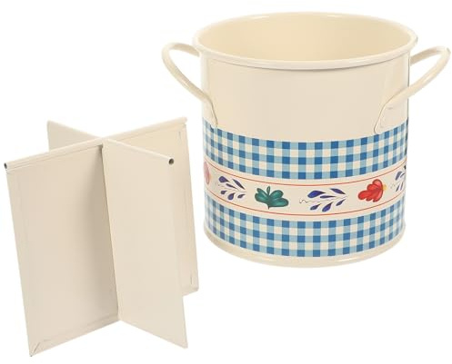 AKOOSY Cubo para Cubiertos de Acero Inoxidable Diseño Vintage Azul Estampado, Estante Multifunción para Palillos y Porta Utensilios de Cocina, Organizador Compacto Hogar