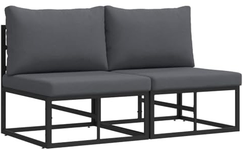 Yisssmeng Gartensofa 2-teiliges Set aus Metall, Lounge-Sofa für Garten und Terrasse, Schwarz & Anthrazit, Maße 140 x 71,5 x 71 cm, Sitzmöbel für den Außenbereich