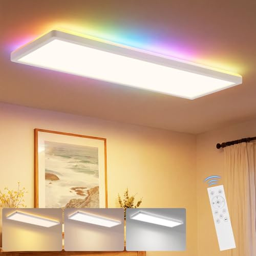 CBJKTX LED Deckenleuchte mit Fernbedienung 58x20cm 22W RGB LED Panel | Farbtemperatur 3000-6500K Speicherfunktion in Schwarz und Weiß erhältlich Geeignet für Schlafzimmer Flure Küchen und Büros