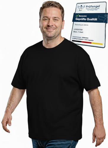Logostar T Shirt Homme Basique Grande Taille | Tshirt surdimensionnée 3XL - 15XL | Tee Shirt Simple Oversize en Coton à col Rond pour | Noir, 6XL