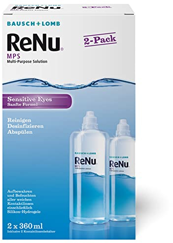 Bausch und Lomb ReNu MPS Sensitive Eyes Kombilösung - Kontaktlinsenreiniger und Aufbewahrungslösung, weiche Kontaktlinsen, 2 x 360 ml + 60 ml