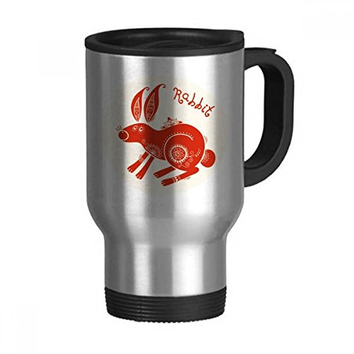 DIYthinker Année de Lapins Animaux Chine Zodiaque Tasse de Voyage en Acier Inoxydable Rouge chopes à bière avec poignées 13oz Cadeau Multicolor