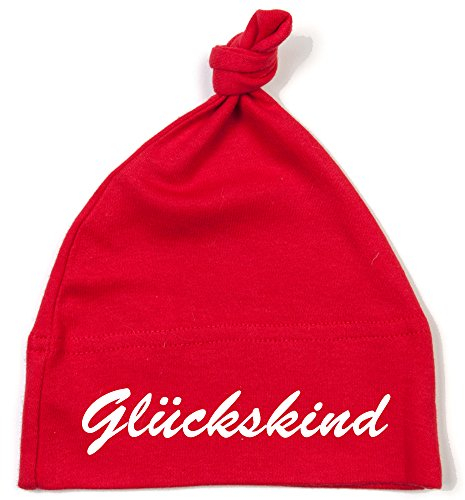 Schnoschi Babymütze in rot mit Glückskind hochwertig Bestickt/gestickt