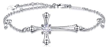 AMIGUO Kreuz-Armband für Damen, Damen Kreuz Armband in Weißgold 925 Sterling Silber Religiöse Symbol Kreuz Armbänder Schmuck für Sie