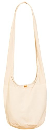 PANASIAM Schulterbeutel Damen & Herren, große & leichte Baumwolltasche, Umhängetasche mit Reißverschluss, Unisex Schultertasche, mittelgroße Tasche, natur