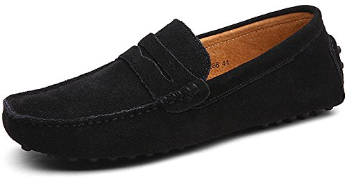 Jamron Hommes Daim Penny Loafers Mocassin Slippers Noir EU44