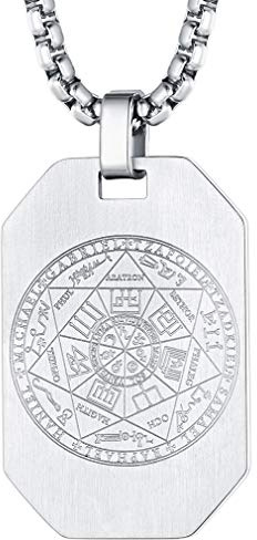 FaithHeart Siegel Der Sieben Erzengel Anhänger Edelstahl/18k vergoldet/Schwarz Talisman Halskette mit Geschenkebox für Männer und Jungen