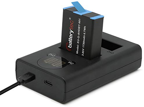Batterytec Replacement Battery with 2 channel triple Battery Charger for GoPro Hero 9，Hero 10 Black, compatible with Go Pro Hero 9.Hero10charger and battery, with micro cable