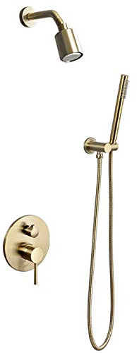 Duschsystem Messing Duschset Einhebel Duschsäule Duscharmatur Wandhalterung Duscharmatur Regendusche mit Handbrause, 68mm Duschkopf,Brushed Gold