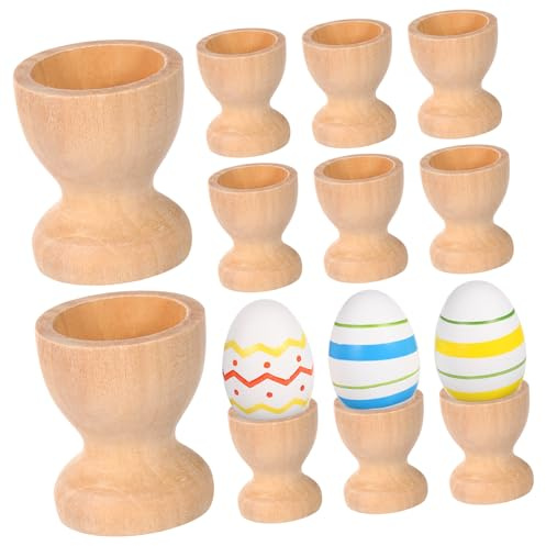 TOYANDONA 15pcs Wooden Egg Cups Wooden Egg Holder Stand Cup Toy Stand Display Storage Tray for Kids DIY