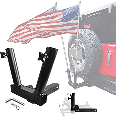 SKYMIRO Foldable Hitch Mount Dual Flagpole Holder Universal for Standard 2 inch Receiver fit for Truck SUV RV Pickup
