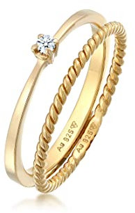 Elli DIAMONDS Ring Diamant (0.03 ct.) Kordel 2er Ring Set 925 Silber