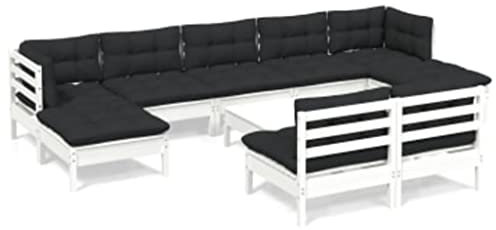 vidaXL 10-TLG. Garten-Lounge-Set mit Kissen Weiß Kiefernholz