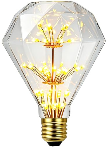 TIANFAN Bombilla LED vintage, RGB, fuegos artificiales, decorativa, luz cálida, E27, 220/240 V, cristal E27 (G95 diamante)