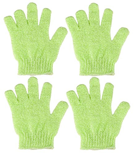 4 Pcs Shower Gloves, Exfoliating Gloves, Exfoliating Mitt, Exfoliating Body Scrub, Loofah Bath Gloves for Men, Women (Green 4Pcs)