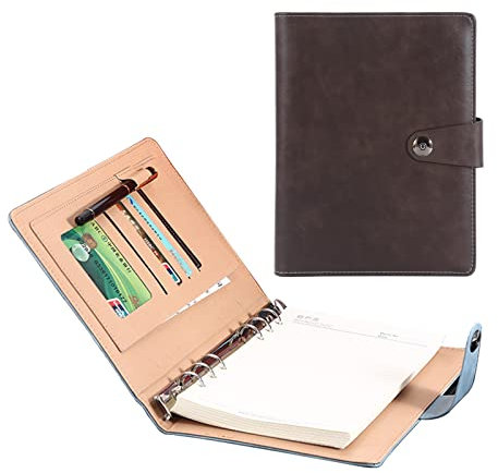Schreibmappe A5 Konferenzmappe Geschäfts Notizblock Ringbuch Mit 4 Visitenkartenfächer Personal Dokumentenmappe Für Damen Herren Schreibblock Notizen Business (Color : Brown 2)
