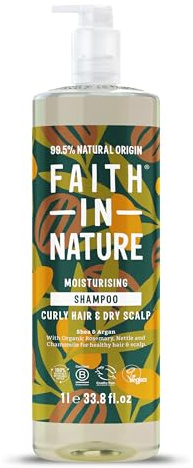 Faith In Nature 1L Natural Shea & Argan Shampoo, Moisturising for Curly Hair & Dry Scalp, Vegan & Cruelty Free, No SLS, Silicones or Parabens, Family Sized