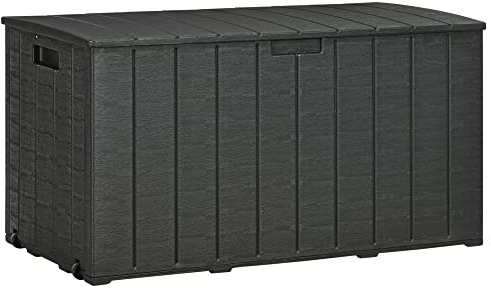 Outsunny 336 Litre Garden Storage Box, Water-resistant Heavy Duty Double Wall Plastic Container, Extra Large Outdoor Garden Furniture Organizer, Deck Cushion Chest with Wheels and Handles, Black
