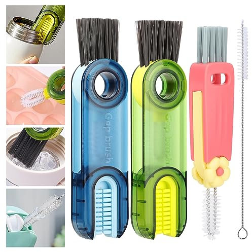 MOSTFUN 4 Pack 3 in 1 Multifunctional Cup Lid and Bottle Crevice Cleaning Brushes, Essential Cleaning Tools for Home Kitchen Portable and Versatile Cleaning Brushes Ideal for Water Bottles and Cups