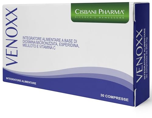 CISBANI PHARMA Venoxx - Integratore a base di Diosmina, Esperidina e Meliloto per la Circolazione Venosa, Ideale per Gambe Gonfie - con Vitamina C - Alto dosaggio - 30 Compresse