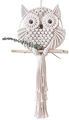 SYSUII Eule Wandteppich, 15x45cm, Boho Eule Makramee Wandbehang, Handgefertigt, Baumwolle, Wandmontage, für Büro, Wohnzimmer, Schlafzimmer, Kinderzimmer, Dekoration
