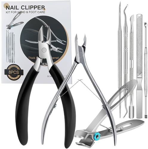 Maniküre Set, 8 Stück Profi Nagelzange Nagelknipser Nagelschere Tools Kit, Pediküre Fußnagelzange, Edelstahl Profi Nagel Hautzangen, Nagelfeile, Nagelhautschieber (8 Stück Set)