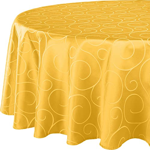 Erwin Müller Tischdecke, Tischwäsche Oberhausen, Jacquard Ranken Curry Größe oval: 140x190 cm - pflegeleicht, bügelleicht, eckige Decken mit Kuvertsaum