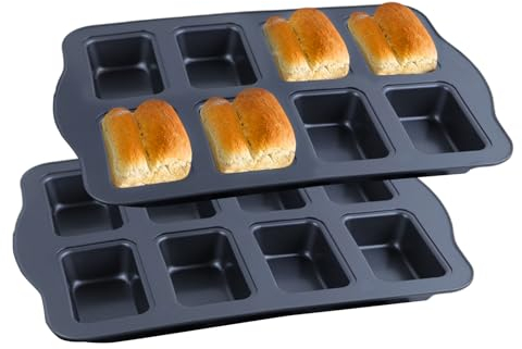 2Pcs Mini Loaf Cake Tin, Mini Loaf Pans 8-Cavity Mini Loaf Baking Tin, Baking Bread Pan Nonstick Bread Baking Mold, Small Baking Tins Mini Cake Tins For Baking Bread，Desserts, Cakes, Muffins