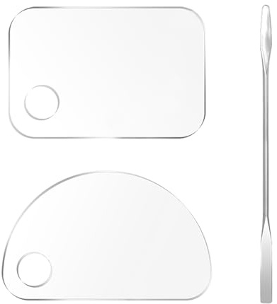 2 stycken akrylpaletter med 1 metallspatel, blandpalett, transparent palett, kosmetisk palett, färgkorrigerare, sminkset för kvinnor, lämplig för viskosister, manikyr
