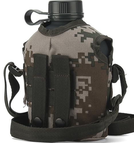 LOJAX Borraccia Militare in Alluminio da 1 litro con Borsa in Nylon Rinforzato, Borraccia da Mensa(B)