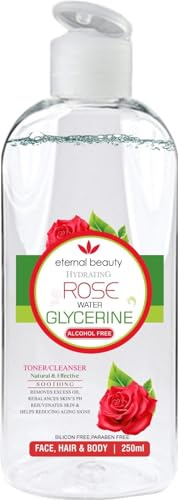 Rose Water & Glycerine 250ml – Natural Hydrating Toner & Moisturizer for Face, Skin & Hair – Refreshing Floral Mist for Glowing Skin – Alcohol-Free, Pure & Gentle New Formula by Eternal Beauty