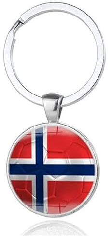 Art Attack Norwegian Flag Soccer Keychain, Norway Norge Noreg Drillos Lions National Football Team Accessories History Party Favor Fan Car Key Chain Ring Pendant Charm (Silver), Silver, S