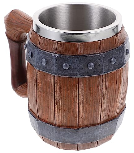 Cabilock Chope À Bière En Acier Inoxydable Tonneau En Bois Chope À Bière Accessoire De Consommation D'Eau Chope À Bière Tasse À Vin Délicate Chope À Bière Design Vintage Tasse À