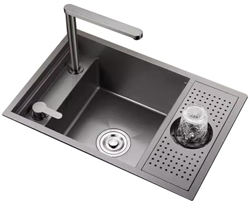 Lavabo Da Appoggio Casa Nuova Villa Bar RV Bancone Bar Con Lavabo Invisibile Per Stoviglie Lavello Da Cucina A Scomparsa Con Coperchio Sollevabile Rubinetto Lavatazze Invisibile(70 * 40 * 23cm)