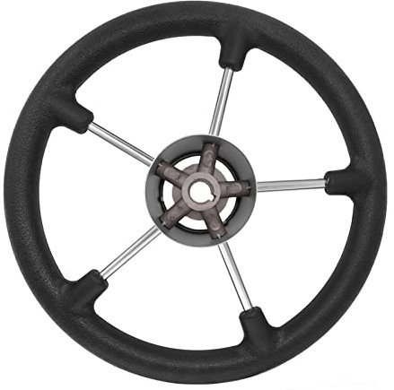DOFABI Marine-Lenkrad mit schwarzem Schaumstoffgriff, 13-1/2 Edelstahl, 5-Speichen-Sport-Lenkrad mit Anti-Rutsch-Funktion for Yachtboote Steuerrad für Boote(Black)