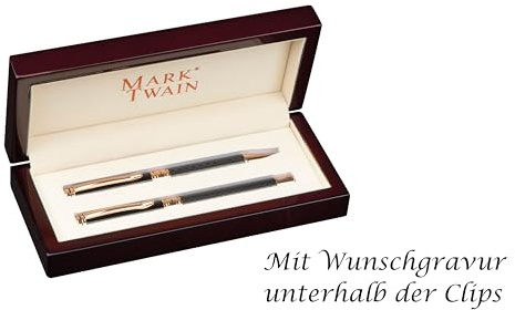 Schreibset Mark Twain im Holzetui mit Gravur / Kugelschreiber und Füllhalter