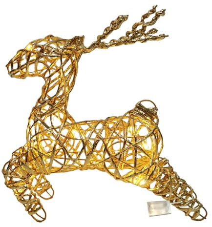 JINGTOPS Rentier Beleuchtet Aussen, Eisen Rahmen Beleuchtet Weihnachtshirsch Beleuchtete Rentier Weihnachtsfigur mit 20 LED warmweißen Weihnachtsbeleuchtung Weihnachtsdekoration (Gold, 30X26X7cm)