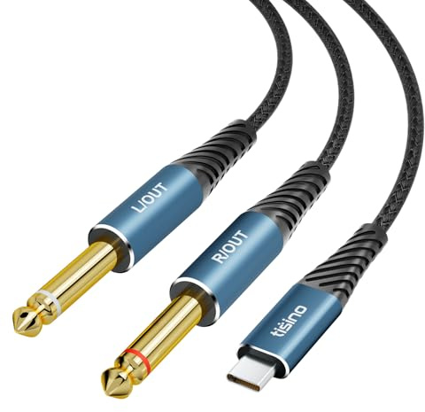 Tisino USB C auf klinkenkabel 6,3mm Audiokabel, USB C auf Dual TS Mono Kabel Y-Splitter Audiokabel für Smartphone, Tablet, Laptop Verbindung zu Verstärker, Mischpult, Lautsprecher (1M)