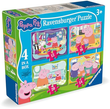 Ravensburger — 3 Jahre altes 4-Puzzle in Einer Box, Peppa Pig — 3 Jahre altes Puzzle, Peppa Pig-Kollektion, beinhaltet 4 Progressive Puzzles 12-16-20-24, Lernspiele, Geschenkideen