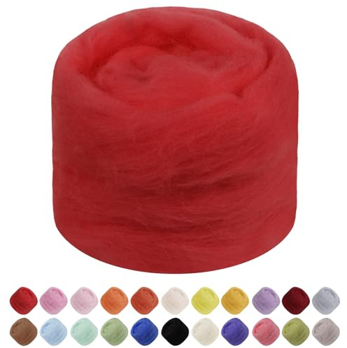 Uiopa Lana de Fieltro, 50g Lana Gruesa para Manualidades de Fieltro, Lana Rojo de Fieltro para Fieltro de Aguja, Fieltro Húmedo, Decoración, Proyectos de Bricolaje