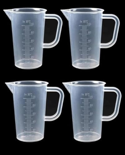 TenaLucy 4 Piezas Vaso Medidor Cocina,Vaso Medidor Jarra Medidora Plastico 100ml Taza Medidora vaso medidor de Precisión con Escala Jarra medidora con Asa Cerrada,Apto para Lavavajillas