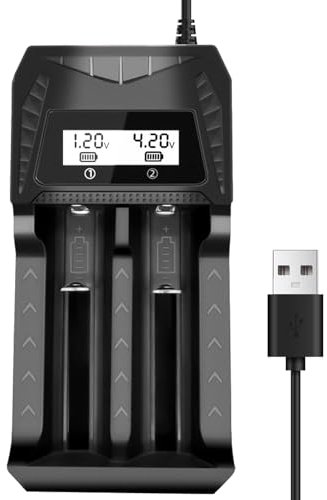 Chargeur de batterie universel AA AAA 18650 à 2 emplacements avec écran LCD - Charge rapide pour 26650 21700 16340 14500 18350 18500 AA AAA - Chargeur uniquement