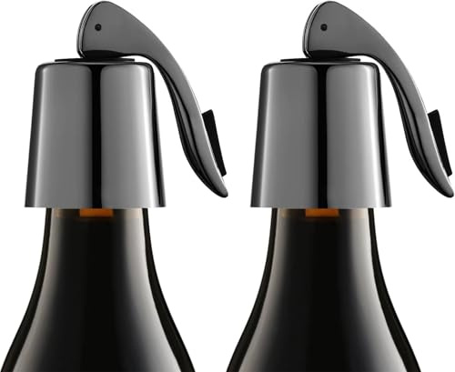 Weinflaschenverschluss 2 Stück, Edelstahl Weinverschlüsse Flaschenverschluss Verbessertes Pleuel, verstärkt, wiederverwendbar hält Wein frisch, Geschenkidee für Weinliebhaber(Wine Stopper, Schwarz)