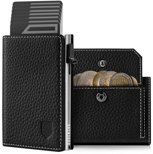 DODENSHA MagSnap Pebble Geldbörse Herren I Slim Wallet mit XL Münzfach I Kreditkartenetui Geldbeutel für 10+ Karten I Wallets for Men I Portmonee Herren I RFID Schutz I Schwarz Silber