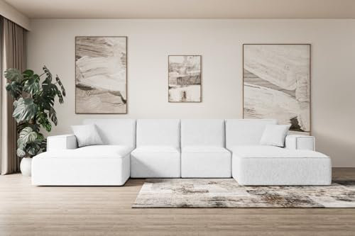 ALTDECOR Ecksofa in U-Form Corner Sofa Bett Eckcouch Couch L-Form Wohnlandschaft Cauchsofa Sierra-U - 349x169x80 cm Weiß